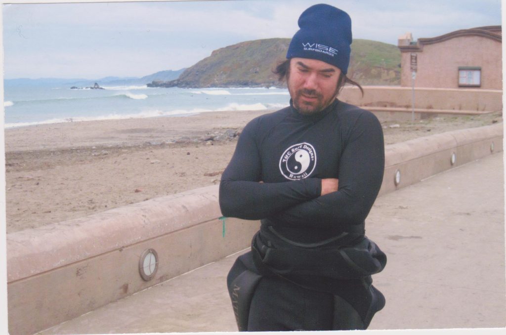 mike in wet suit at linda mar beach, pacifica